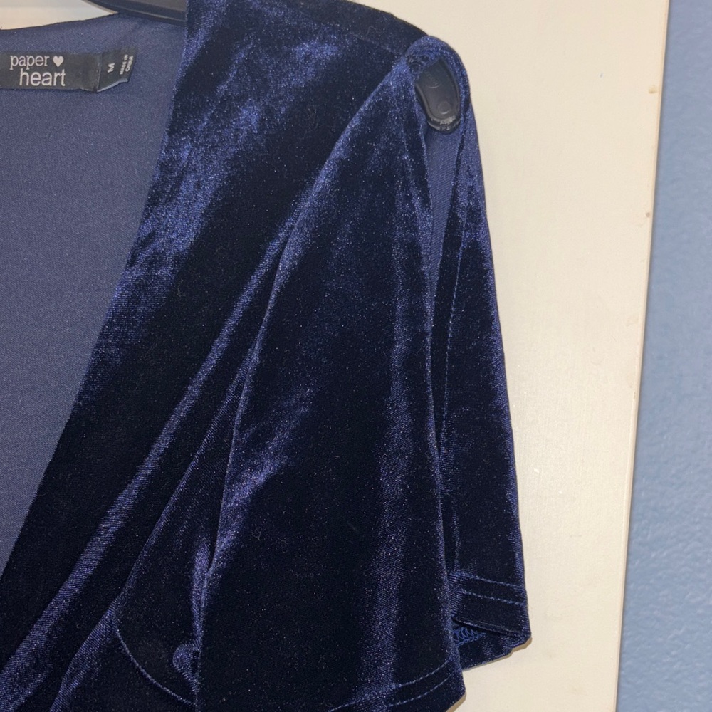 Navy Velvet Wrap Dress M - Picture 4 of 6